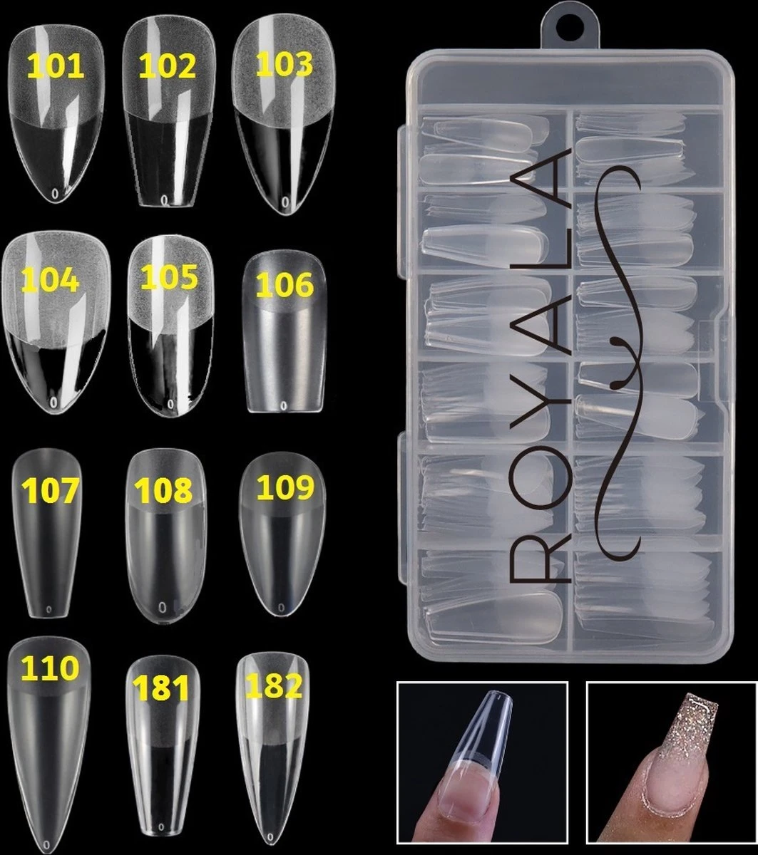 Royala 182 - Waterdrop Half Frosted - Full Cover - Nageltips - Nepnagels - Plaknagels - In Assortimentsbox - 120 Stuks 12 Maten - Voor Gellak Acrylnagellak En PolyGel Nagels - Royala Frosted Tips Line 4 Royala 182 - Waterdrop Half Frosted - Full Cover - Nageltips - Nepnagels - Plaknagels - In Assortimentsbox - 120 Stuks 12 Maten - Voor Gellak Acrylnagellak En PolyGel Nagels - Royala Frosted Tips Line - Afbeelding 4