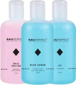 Nagel Vloeistoffen Set - UV Cleanser - Remover - Blue Scrub - 750ml