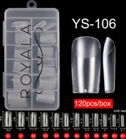 Royala 106 - Square / T Shaped Binnen En Buiten Full Frosted - Full Cover - Nageltips - Nepnagels - Plaknagels - In Assortimentsbox - 120 Stuks 12 Maten - Voor Gellak Acrylnagellak En PolyGel Nagels - Royala Frosted Tips Line