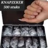 Knapzeker Gelly Tips Medium Almond 500 Stuks 12 Maten - Plaknagels Met Lijm In Doos + Knapzeker Nagelvijl 100/180 - Transparant Nageltips Full Cover Voor Acryl - Gel Nails- Nepnagels Soak Off