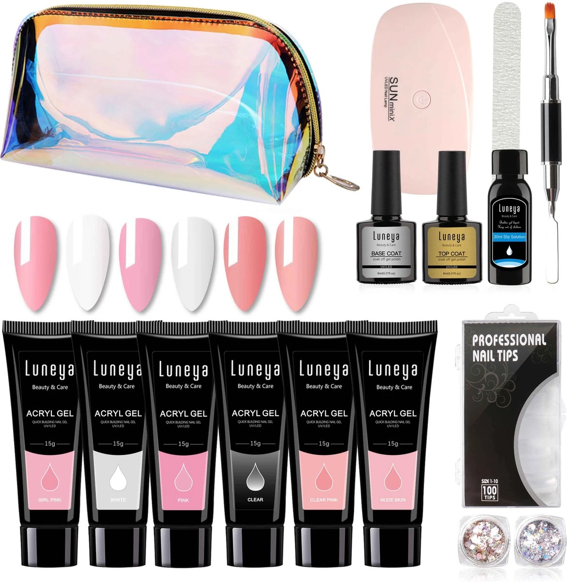 Luneya Polygel Kit - 6 Kleuren - Polygel Nagels Starterspakket - Tasje - Incl. UV LED Lamp 1 Luneya Polygel Kit - 6 Kleuren - Polygel Nagels Starterspakket - Tasje - Incl. UV LED Lamp