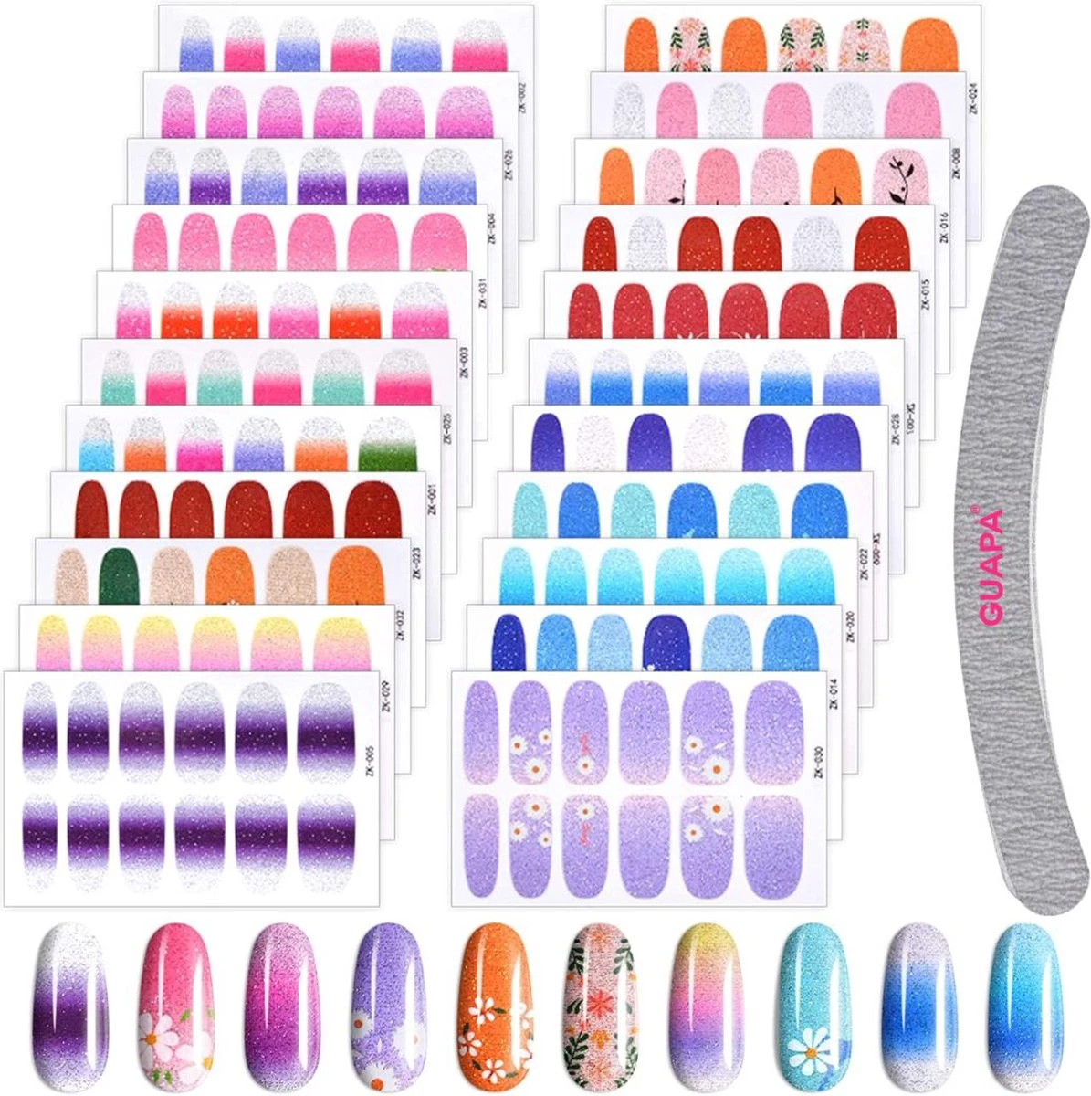 GUAPÀ® Nagelstickers & Nail Wraps - Nail Art - Nagel Folie - Glitter Stickers - Nagelstickers Bloem - Nagellak Stickers - 22 Nail Art Stickervellen 1 GUAPÀ® Nagelstickers & Nail Wraps - Nail Art - Nagel Folie - Glitter Stickers - Nagelstickers Bloem - Nagellak Stickers - 22 Nail Art Stickervellen