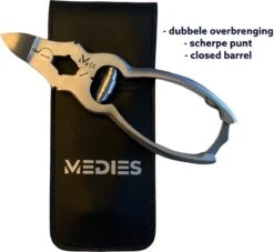 Medies - Premium Professionele Nageltang Met Dubbele Overbrenging Voor Harde Teennagels Met Gratis Kunstlederen Opbergtas | Dubbelscharniertang Gebogen | Nagelknipper | Nagelschaar - Zachte Opening En Sluiting