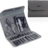 Merkloos Luxe 16-delige | Manicure Set | Met Lederen Opbergetui | Manicureset | Nagelknipper | Grijs