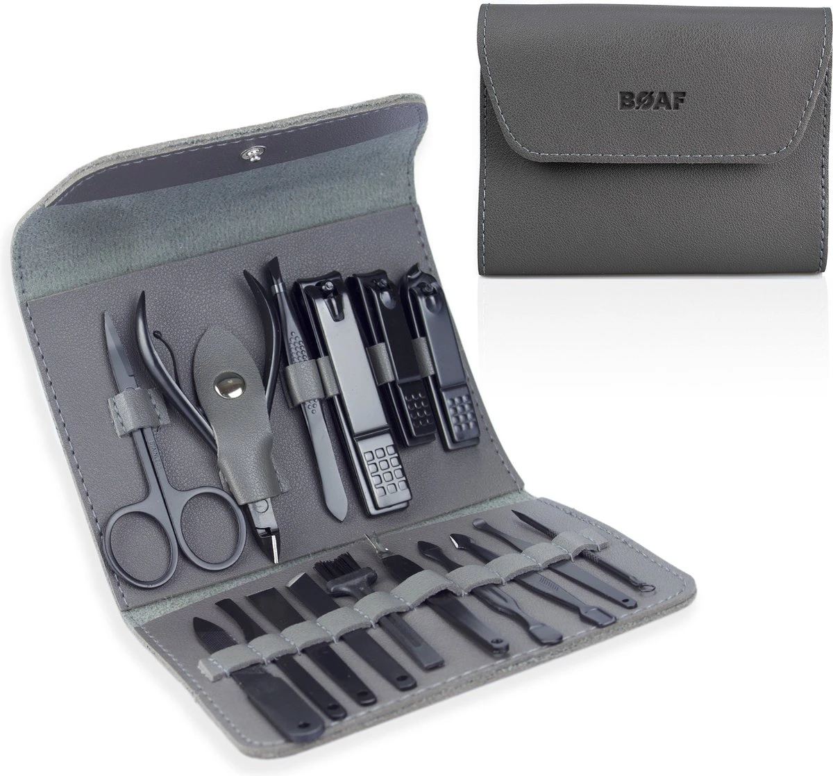 Merkloos Luxe 16-delige | Manicure Set | Met Lederen Opbergetui | Manicureset | Nagelknipper | Grijs 1 Merkloos Luxe 16-delige | Manicure Set | Met Lederen Opbergetui | Manicureset | Nagelknipper | Grijs