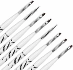 Merkloos Professionele Color Gel - Gel / Acryl & Nail Art Penselen Set - 8-Delig