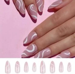 Merkloos Witte Lijntjes Nagels - Plaktabs - Plaknagels - Medium Lang