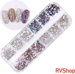 Nagel Decoratie Set - 12 Verschillende Vormen - 3D Glitter Nagel - Nagels - Decoratie - Bling Bling - Zilver - Parelmoer - Gratis Verzending - Nagelset - Nagelstickers - Diamant - Nagel Decoratie - Nail Art