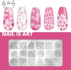 By Emily - Nail Art Stencil | Bloemen & Bladeren | 18 Designs | Stempelen | Nagelkunst | Manicure | Herbruikbaar | Metaal | Duurzaam | Gellak | Tools | Gereedschap | Sjabloon