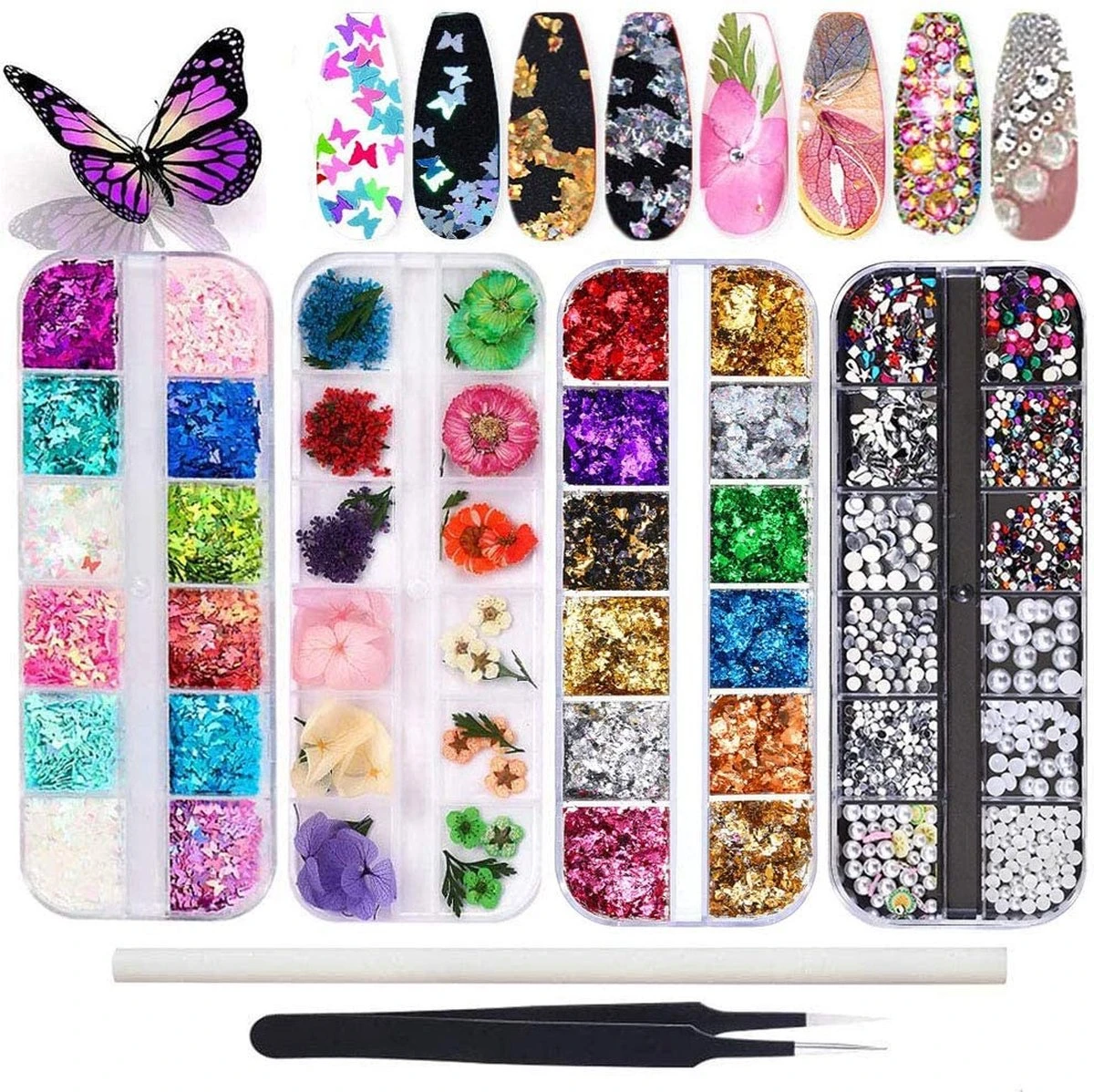Merkloos Nagel Gedroogde Bloemen, Vlinder Nagel Glitter Pailletten, Folie Nagel Chip Glitter, Nail Art Strass Met Pincet Nail Art Strass Picker Potlood, Voor 3D Nail Art Design Diy Decoraties 1 Merkloos Nagel Gedroogde Bloemen, Vlinder Nagel Glitter Pailletten, Folie Nagel Chip Glitter, Nail Art Strass Met Pincet Nail Art Strass Picker Potlood, Voor 3D Nail Art Design Diy Decoraties