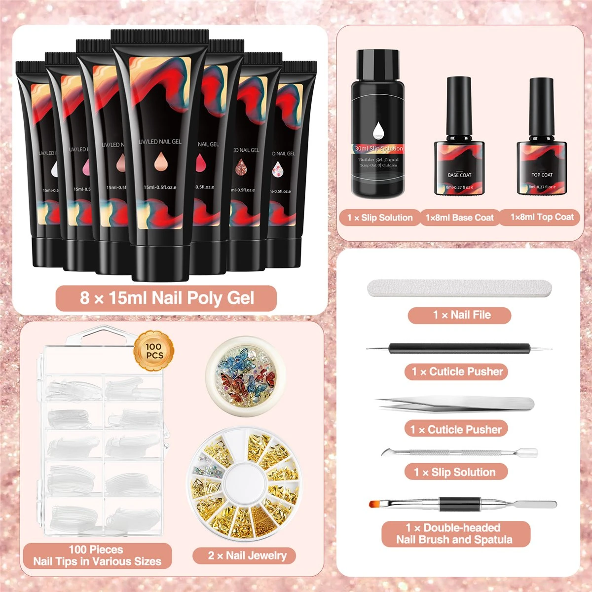 Merkloos Nepnagels - Polygel Set - Nagelverlengingsset - 8 Kleuren - Nagels Set - Temperatuurwisselgel - Lichtgevende Gel - Voor Beginners - Voor DIY Salon Art Nagels - Type A 3 Merkloos Nepnagels - Polygel Set - Nagelverlengingsset - 8 Kleuren - Nagels Set - Temperatuurwisselgel - Lichtgevende Gel - Voor Beginners - Voor DIY Salon Art Nagels - Type A - Afbeelding 3