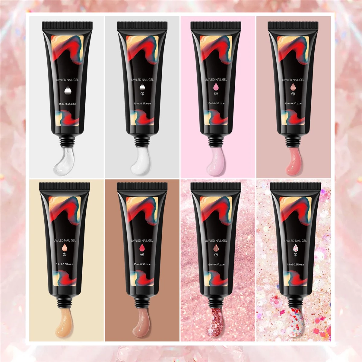 Merkloos Nepnagels - Polygel Set - Nagelverlengingsset - 8 Kleuren - Nagels Set - Temperatuurwisselgel - Lichtgevende Gel - Voor Beginners - Voor DIY Salon Art Nagels - Type A 4 Merkloos Nepnagels - Polygel Set - Nagelverlengingsset - 8 Kleuren - Nagels Set - Temperatuurwisselgel - Lichtgevende Gel - Voor Beginners - Voor DIY Salon Art Nagels - Type A - Afbeelding 4