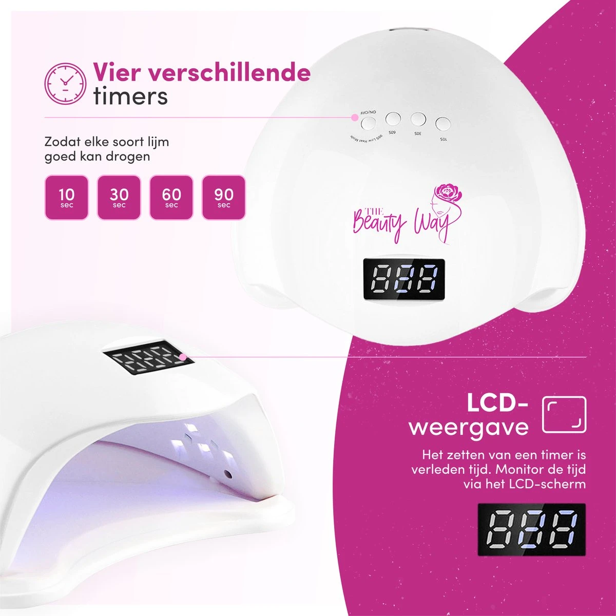 TheBeautyWay Nageldroger - Voor Gelnagels - Geschikt Voor Elke Nagel Gellak - 24 LEDs 7 TheBeautyWay Nageldroger - Voor Gelnagels - Geschikt Voor Elke Nagel Gellak - 24 LEDs - Afbeelding 7