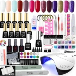 Royala Gellak D5pl Starterspakket + Inclusief UV Lamp + Met 13 Verschillende Gellak Kleuren - Ballerina Tips - Gellak Lamp – Nail Wipes - Cleanser - Nail Art - Gellac Set - Alle Benodigdheden In Eén - Uitgebreid 75-Delig Pakket