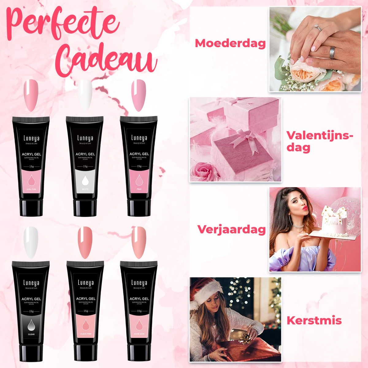 Luneya Polygel Kit - 6 Kleuren - Polygel Nagels Starterspakket - Tasje - Incl. UV LED Lamp 6 Luneya Polygel Kit - 6 Kleuren - Polygel Nagels Starterspakket - Tasje - Incl. UV LED Lamp - Afbeelding 6