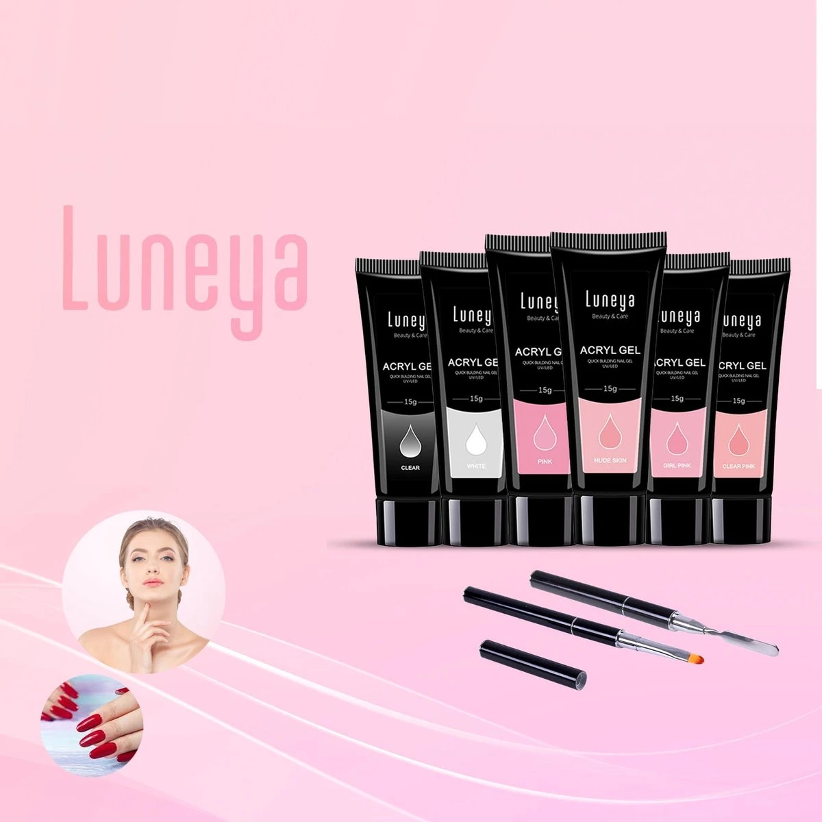 Luneya Polygel Kit - 6 Kleuren - Polygel Nagels Starterspakket - Tasje - Incl. UV LED Lamp 11 Luneya Polygel Kit - 6 Kleuren - Polygel Nagels Starterspakket - Tasje - Incl. UV LED Lamp - Afbeelding 11