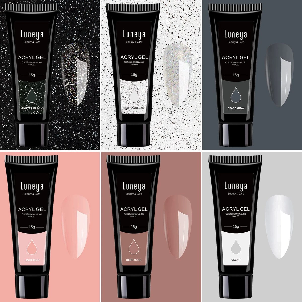 Luneya Polygel Kit - Black Pink Edition - 6 Kleuren - Polygel Nagels Starterspakket - Tasje - Incl. UV LED Lamp 4 Luneya Polygel Kit - Black Pink Edition - 6 Kleuren - Polygel Nagels Starterspakket - Tasje - Incl. UV LED Lamp - Afbeelding 4