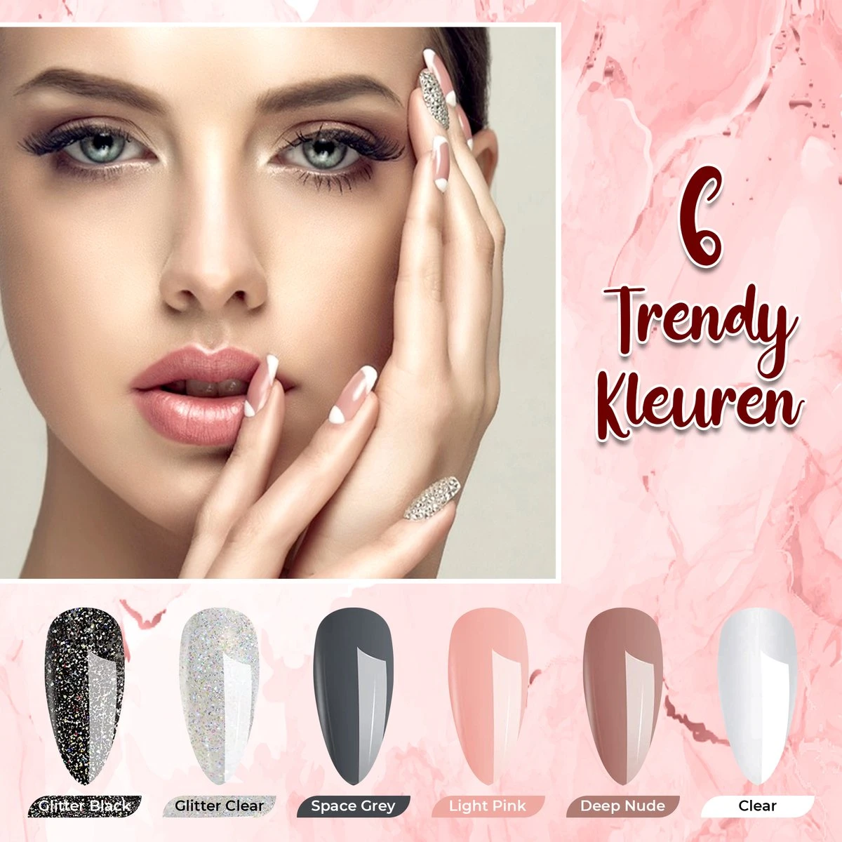 Luneya Polygel Kit - Black Pink Edition - 6 Kleuren - Polygel Nagels Starterspakket - Tasje - Incl. UV LED Lamp 7 Luneya Polygel Kit - Black Pink Edition - 6 Kleuren - Polygel Nagels Starterspakket - Tasje - Incl. UV LED Lamp - Afbeelding 7