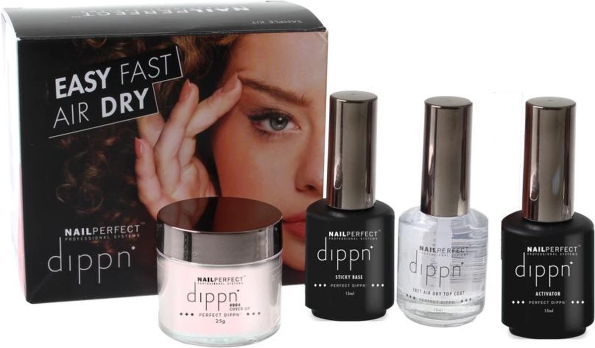 Dip Poeder Starter Kit - NailPerfect - Dippn Kit (Dippn' Sticky Base 15ml, Dippn' Activator 15ml, Dippn' Fast Dry Top Coat 15ml, Dippn' 004 Cover = Zacht Roze 25 Gram) 1 Dip Poeder Starter Kit - NailPerfect - Dippn Kit (Dippn' Sticky Base 15ml, Dippn' Activator 15ml, Dippn' Fast Dry Top Coat 15ml, Dippn' 004 Cover = Zacht Roze 25 Gram)