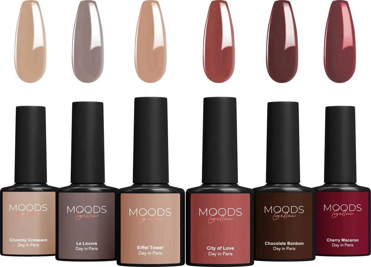 Moods Gellac 6-delige Set - Gel Nagellak - 8ML - Day In Paris - Gellac - Nagels - Gellak Starterspakket - Caramel Kleuren