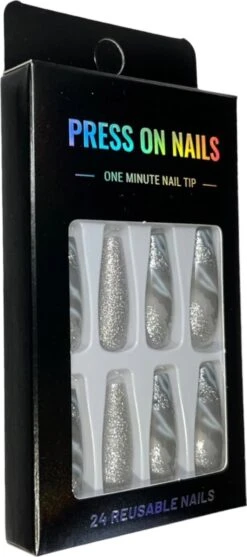 Merkloos Press On Nails - Nep Nagels - Silver - Almond - Coffin - Plak Nagels - Kunstnagels Nailart - Zelfklevend -Nagelverzorging Winkel 532x1200 1