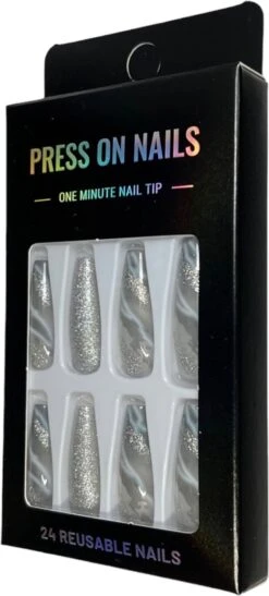 Merkloos Press On Nails - Nep Nagels - Silver - Almond - Coffin - Plak Nagels - Kunstnagels Nailart - Zelfklevend -Nagelverzorging Winkel 542x1200 1